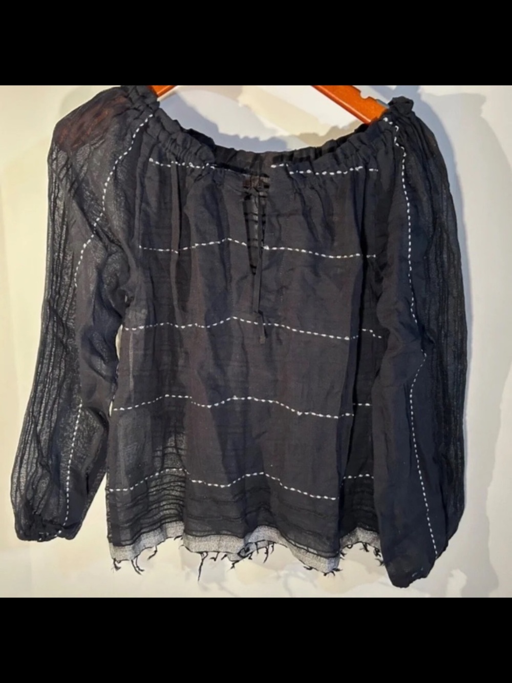 Lemlem Tikuri Blouse Cotton Gauze Fringed Hem Black, White, Silver Size M - NWT